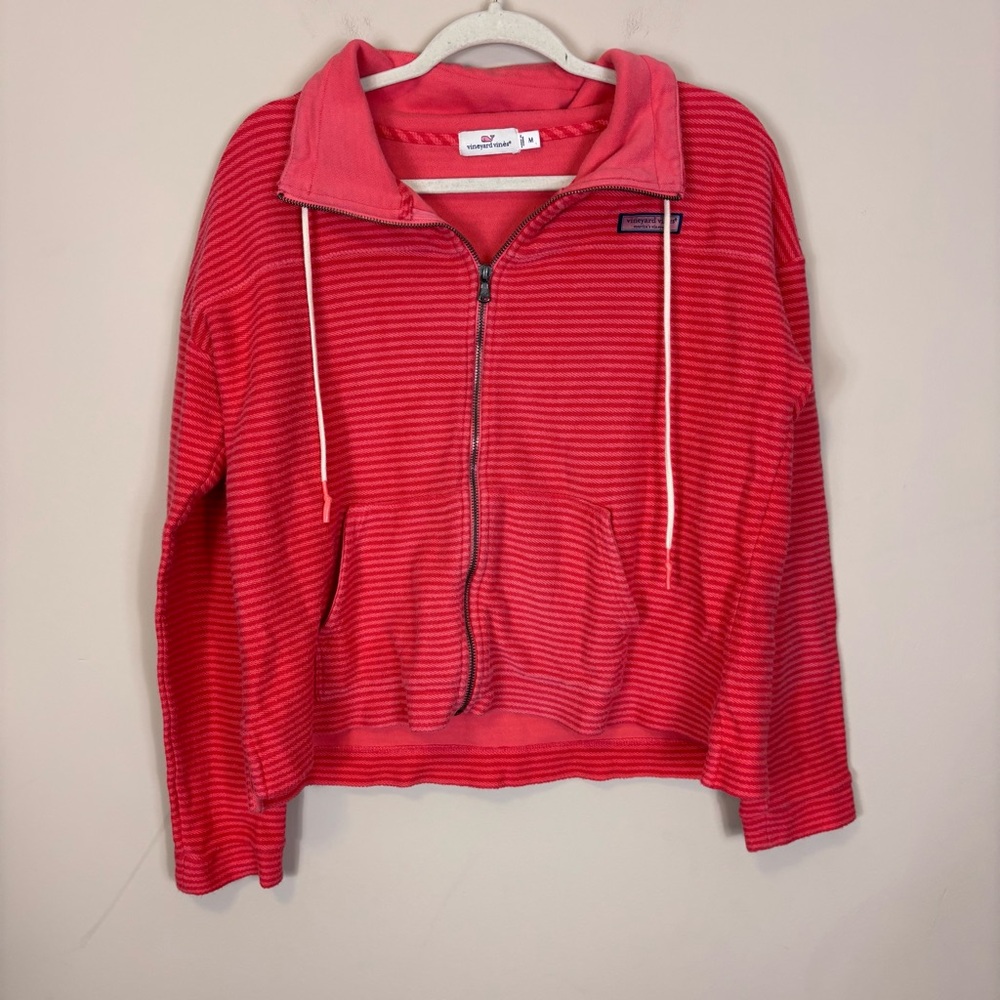Vineyard Vines Red & Pink Striped Zip-Up Sweatshirt‎ Women’s Medium